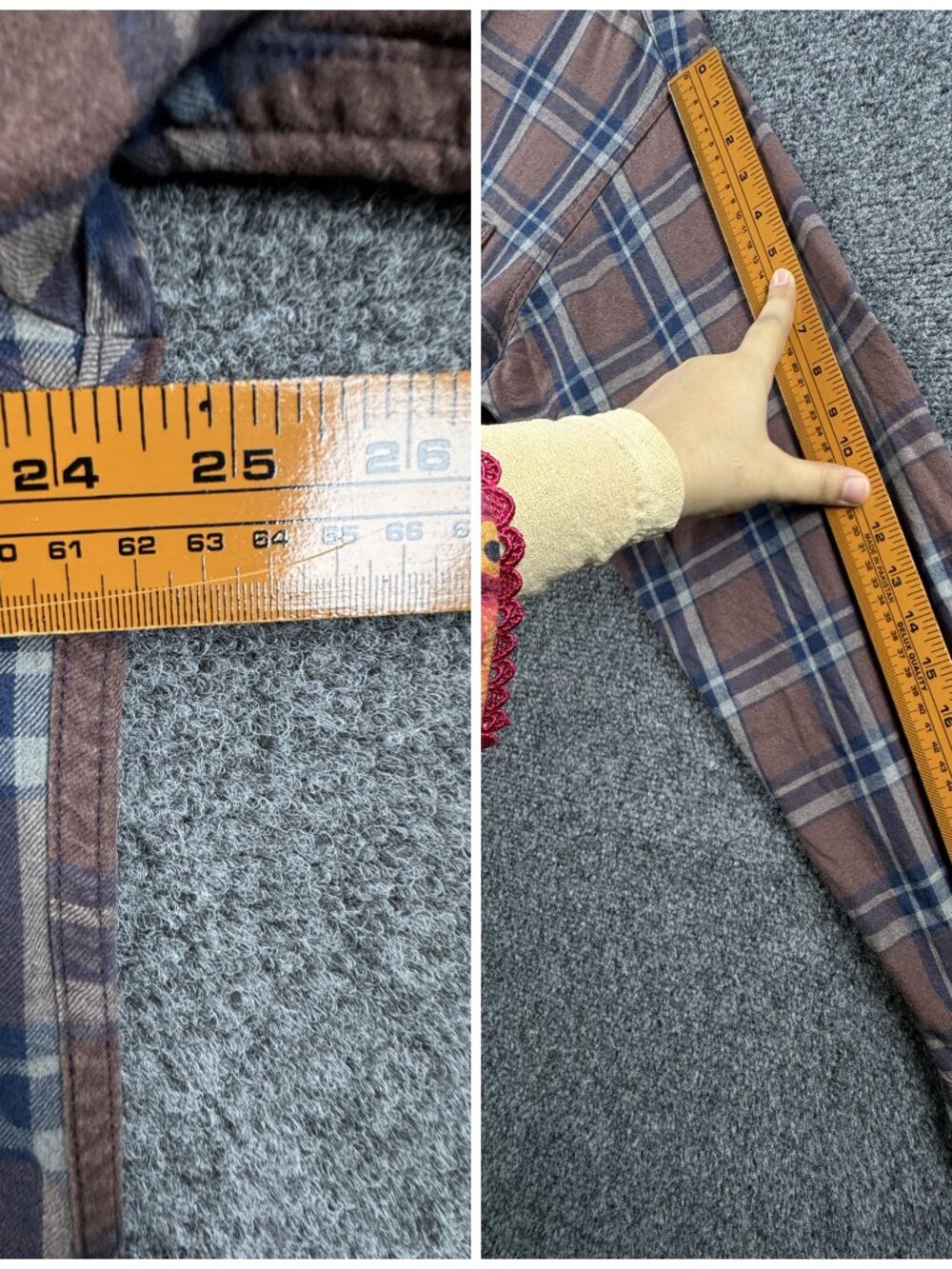 Viyella Flannel Plaid Brown Blue Men Canada Large Button-Down Pocket Cotton Wool - Picture 13 of 16